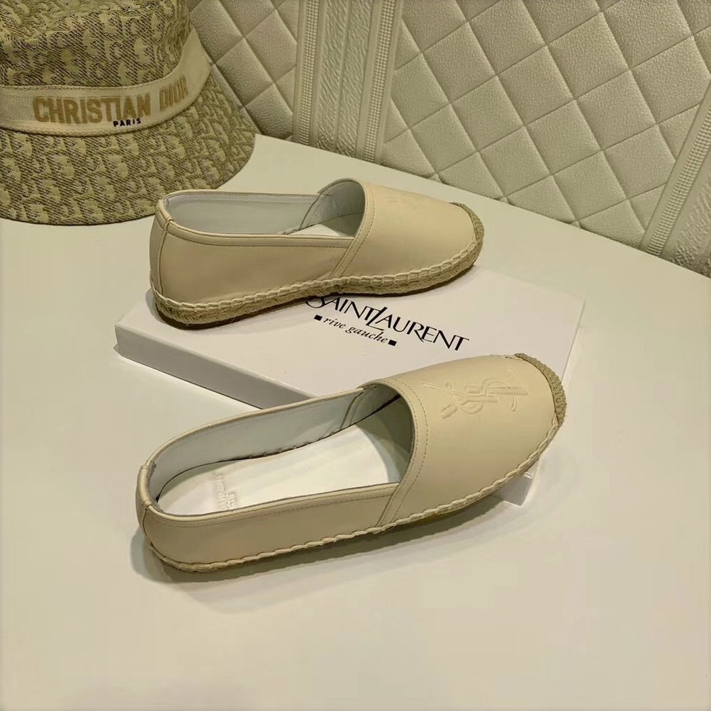 Saint Laurent Monogram Espadrilles In Beige Lambskin