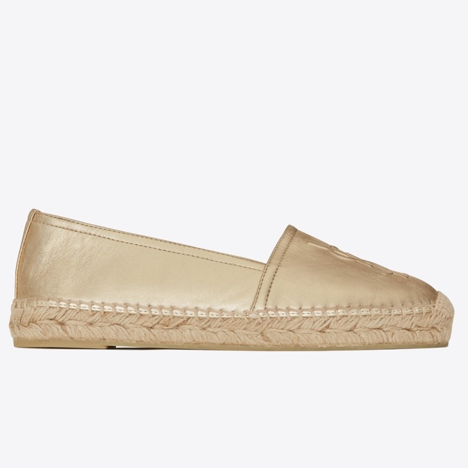 Saint Laurent Monogram Espadrilles In Gold Metallic Lambskin