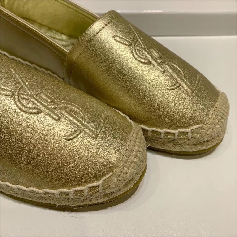 Saint Laurent Monogram Espadrilles In Gold Metallic Lambskin