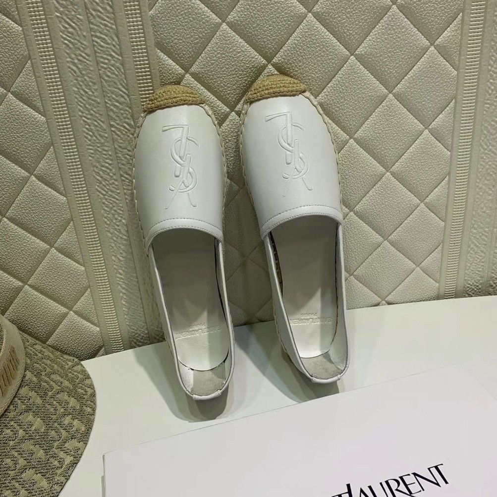 Saint Laurent Monogram Espadrilles In White Lambskin