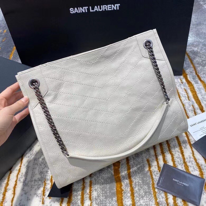 Saint Laurent Medium Niki Shopping Bag In White Leather