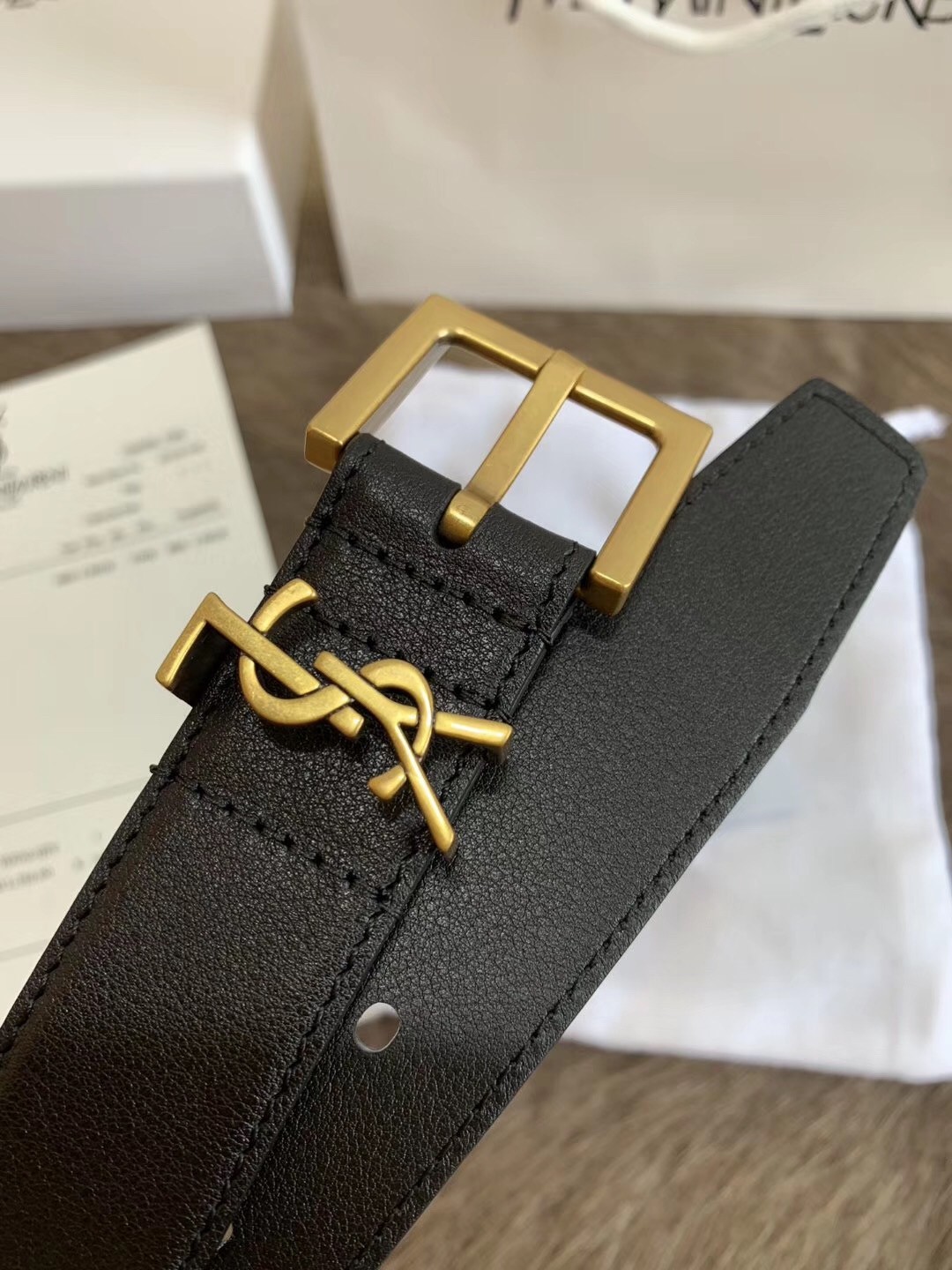 Saint Laurent Monogramme Belt 30MM In Black Calfskin