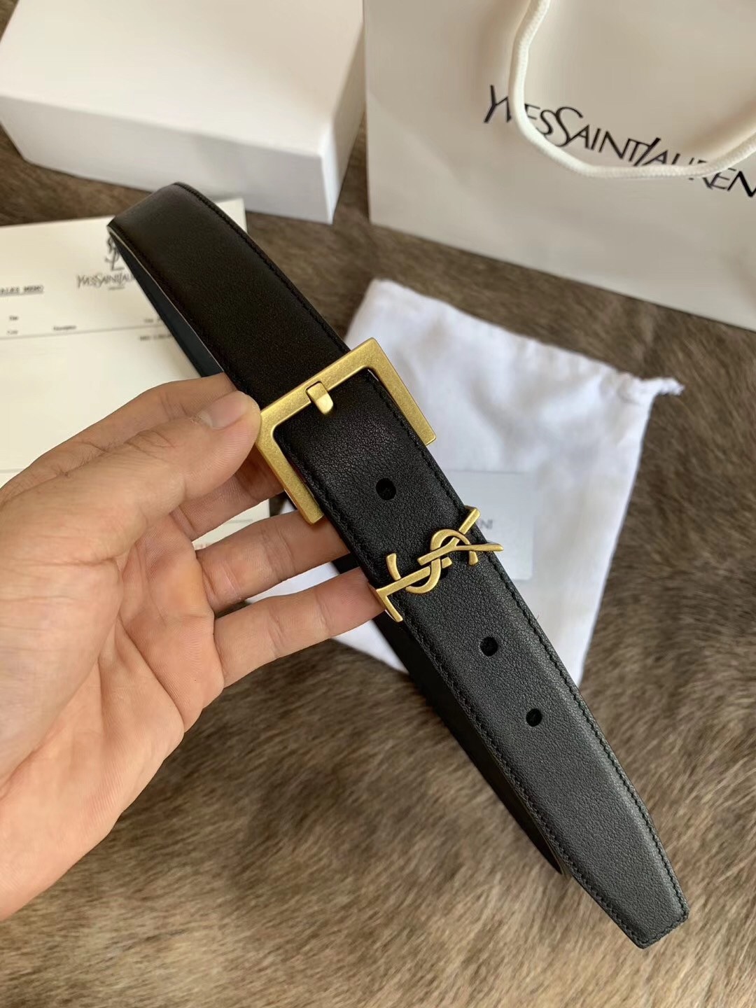 Saint Laurent Monogramme Belt 30MM In Black Calfskin