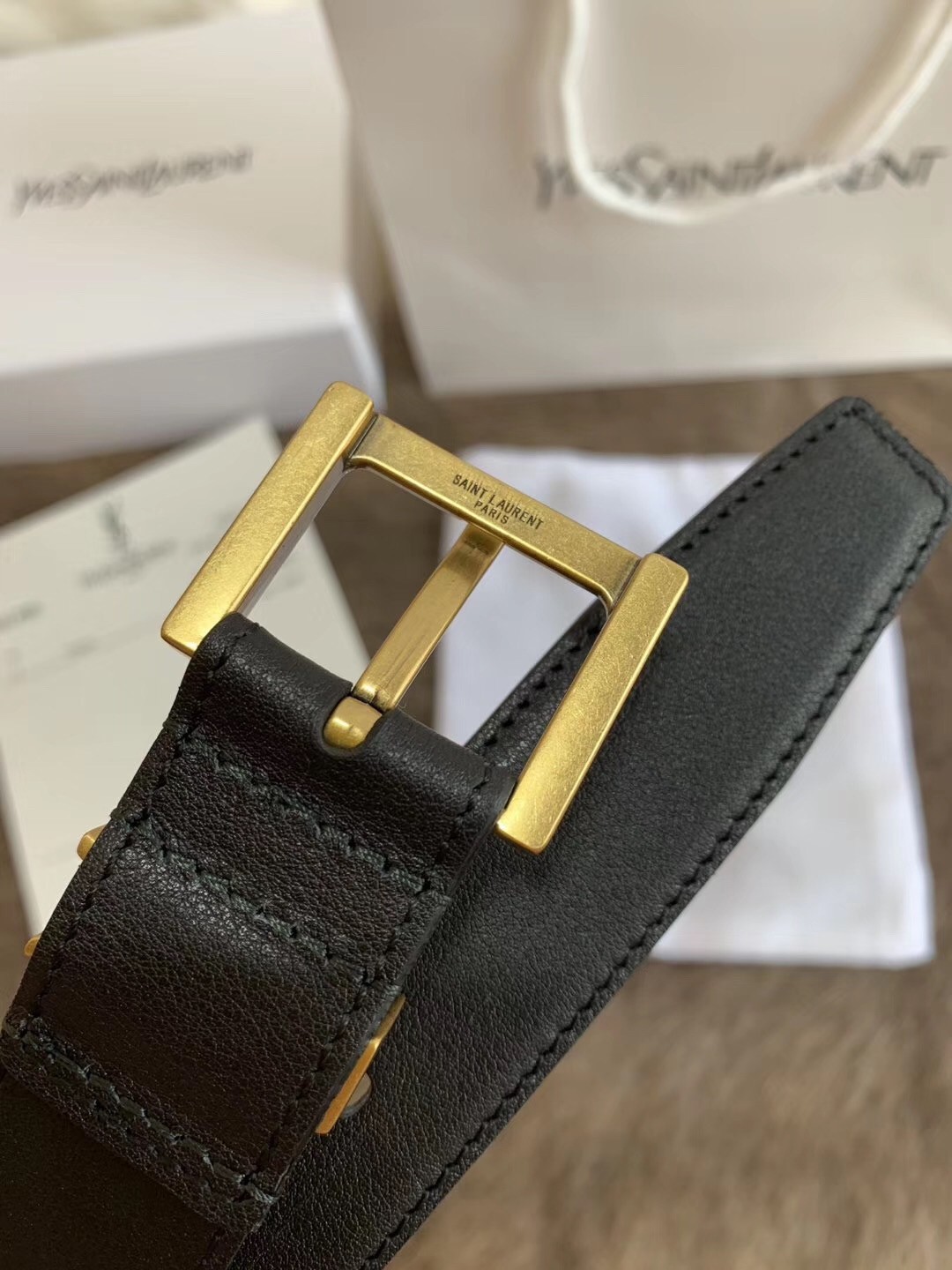 Saint Laurent Monogramme Belt 30MM In Black Calfskin