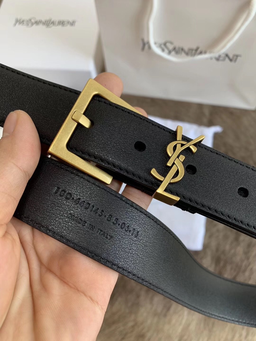 Saint Laurent Monogramme Belt 30MM In Black Calfskin