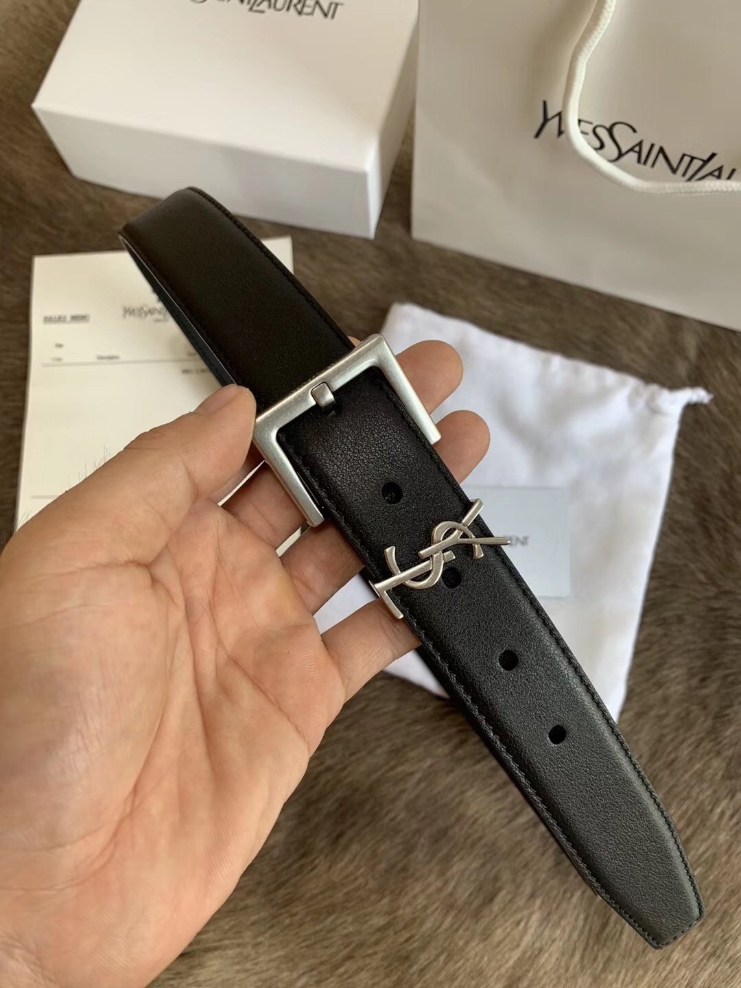 Saint Laurent Monogramme Belt 30MM In Noir Calfskin