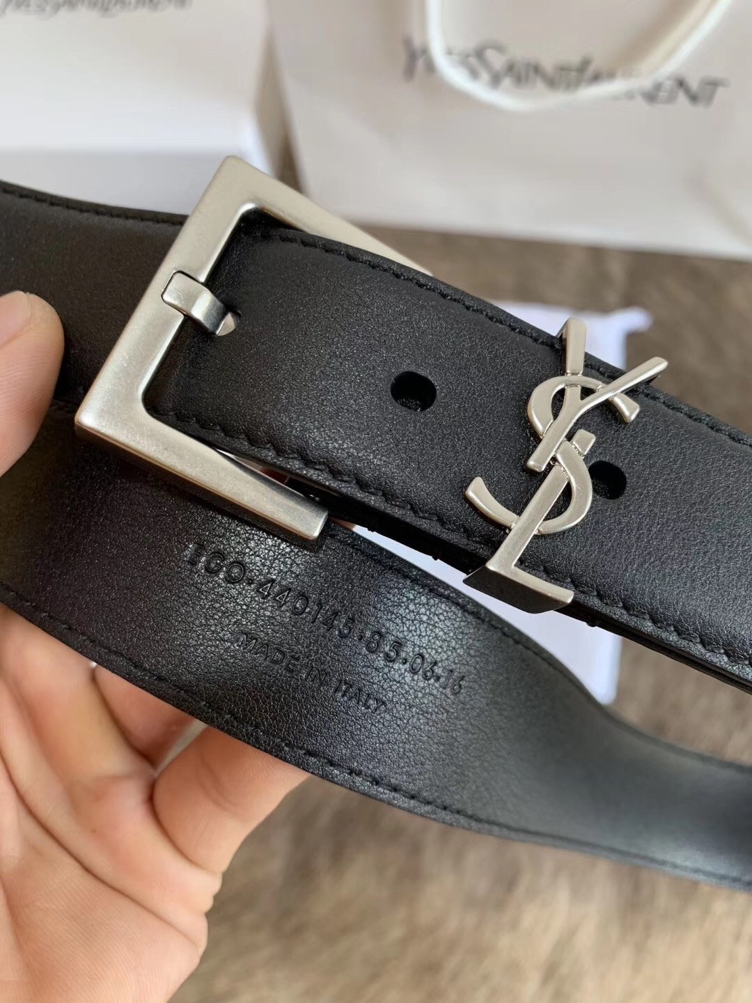 Saint Laurent Monogramme Belt 30MM In Noir Calfskin