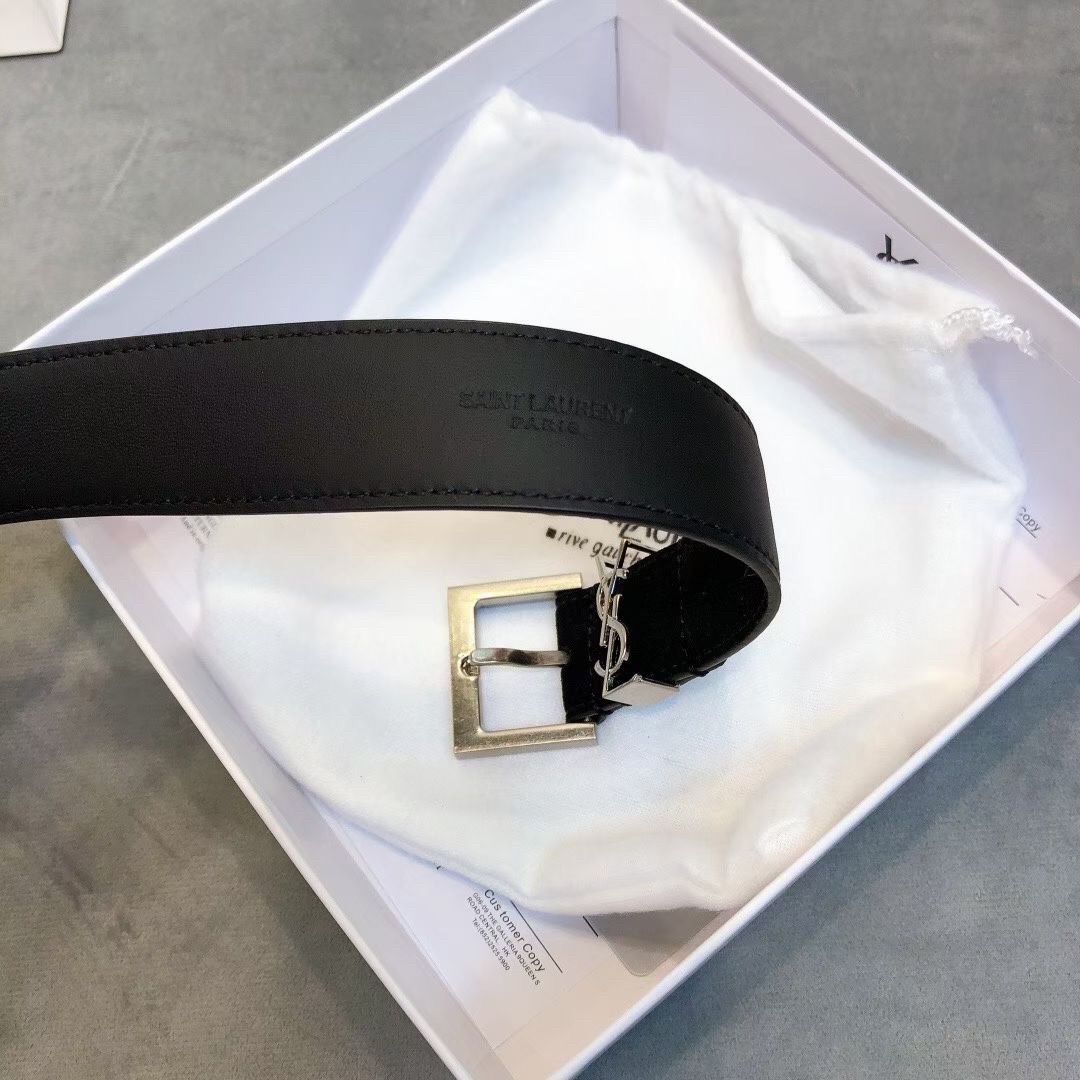 Saint Laurent Monogramme Belt 30MM In Black Suede