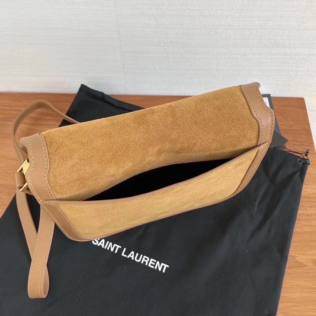 Saint Laurent Solferino Medium Soft Bag In Brown Suede