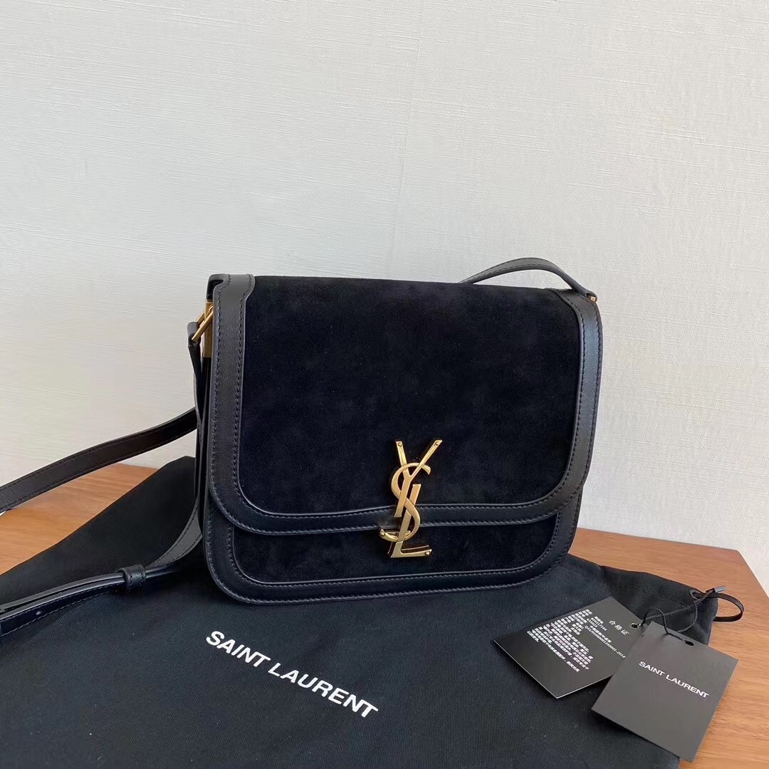 Saint Laurent Solferino Medium Soft Bag In Black Suede