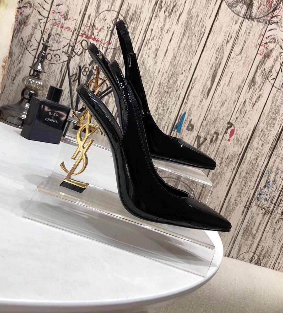 Saint Laurent Opyum Slingback Pumps 110mm With Gold-toned Heel