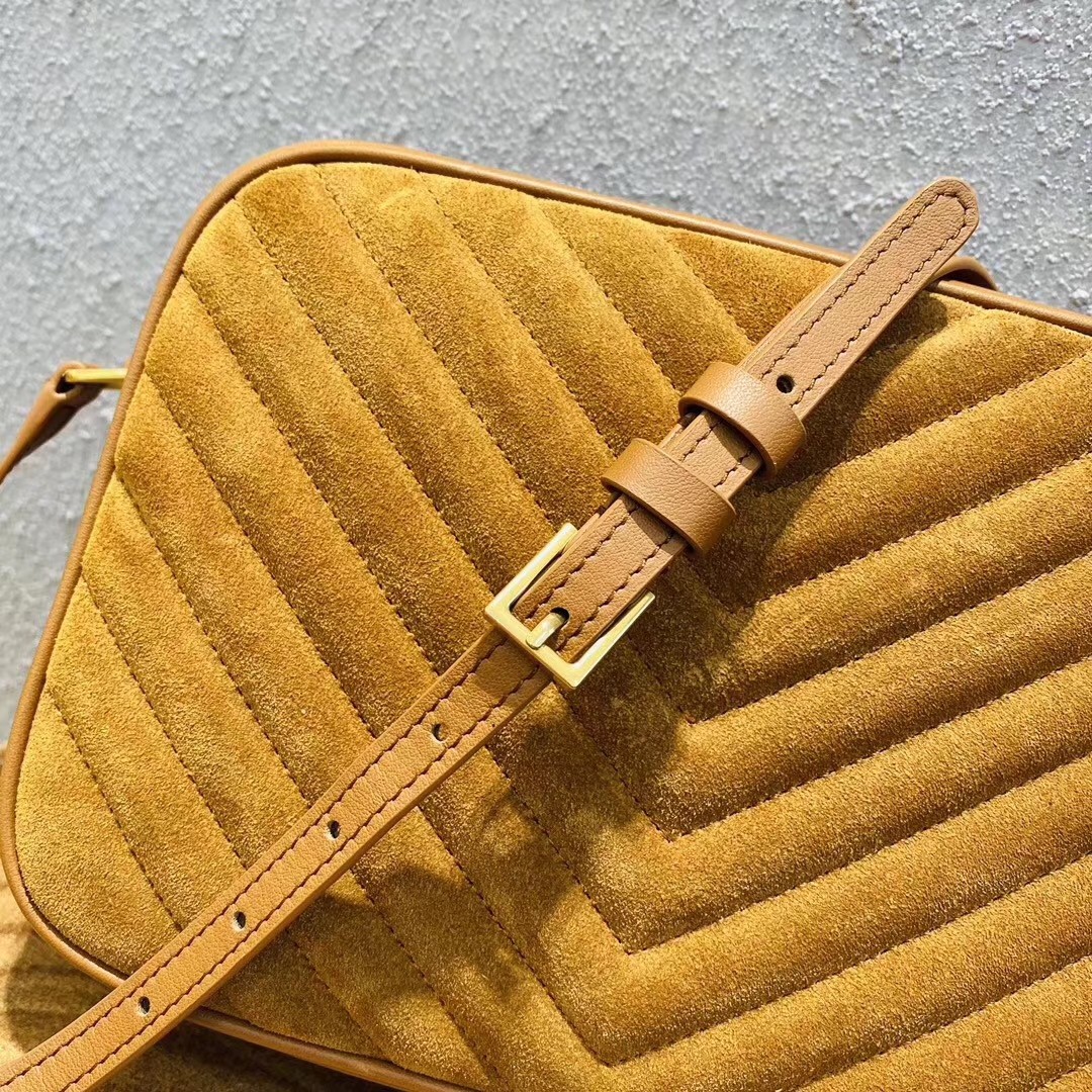 Saint Laurent Lou Camera Bag In Brown Quilted Suede