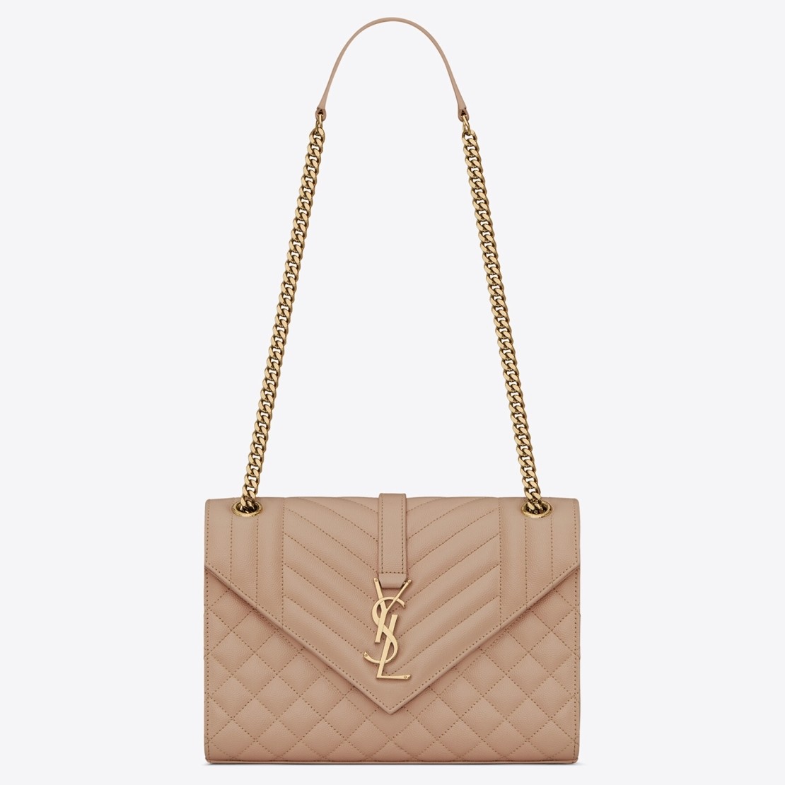 Saint Laurent Medium Envelope Bag In Beige Grained Leather