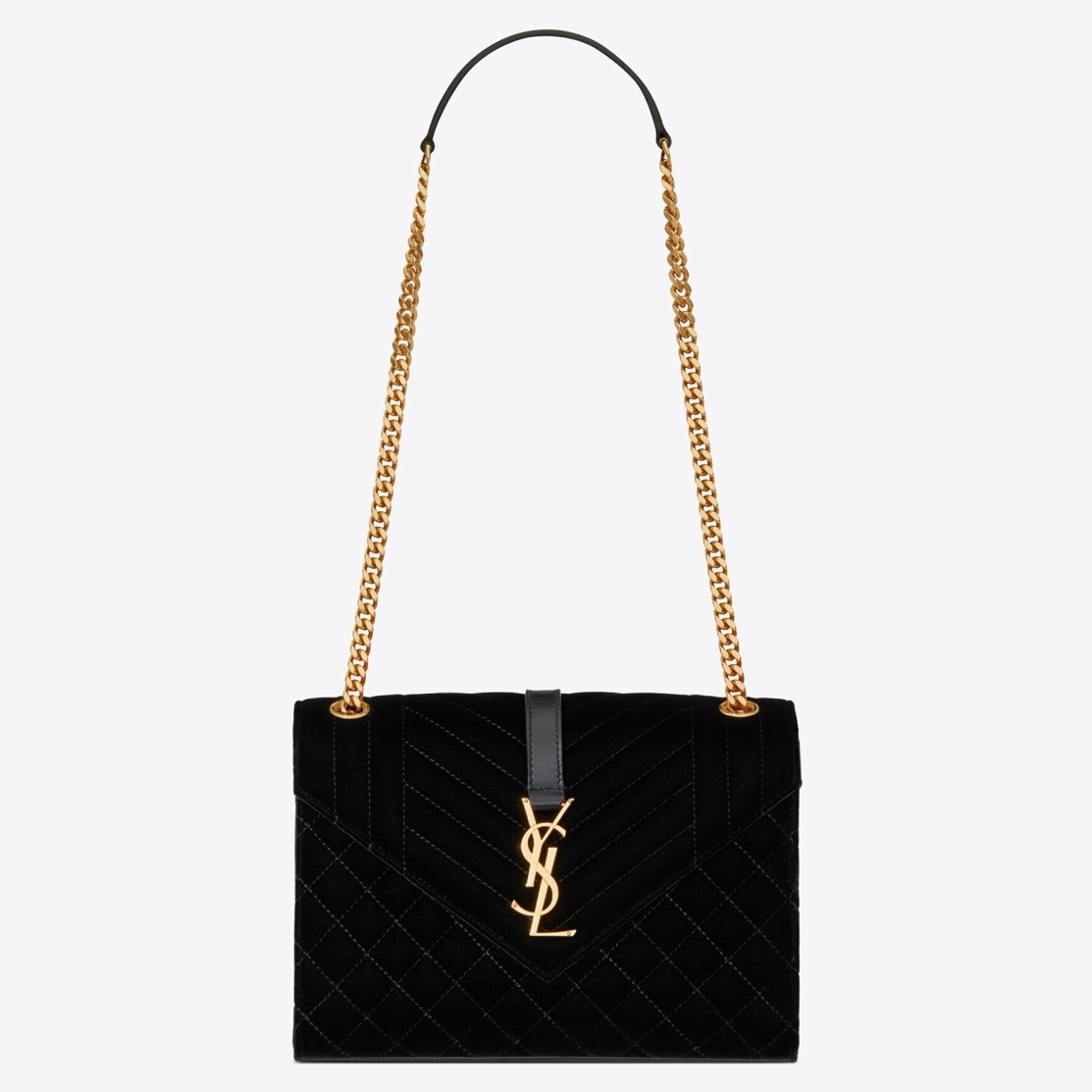 Saint Laurent Medium Envelope Bag In Black Suede