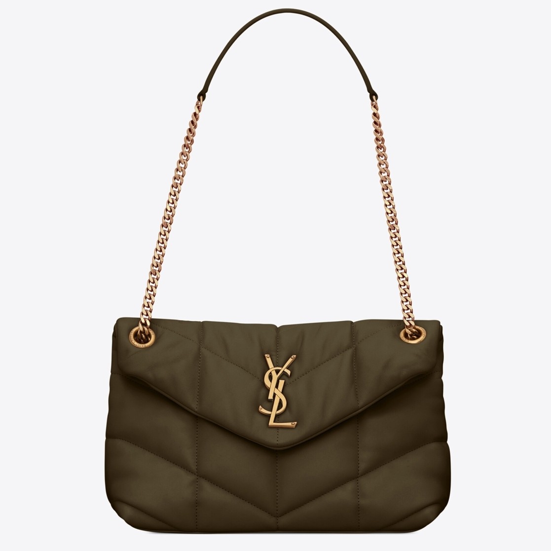 Saint Laurent Loulou Puffer Small Bag In Green Lambskin