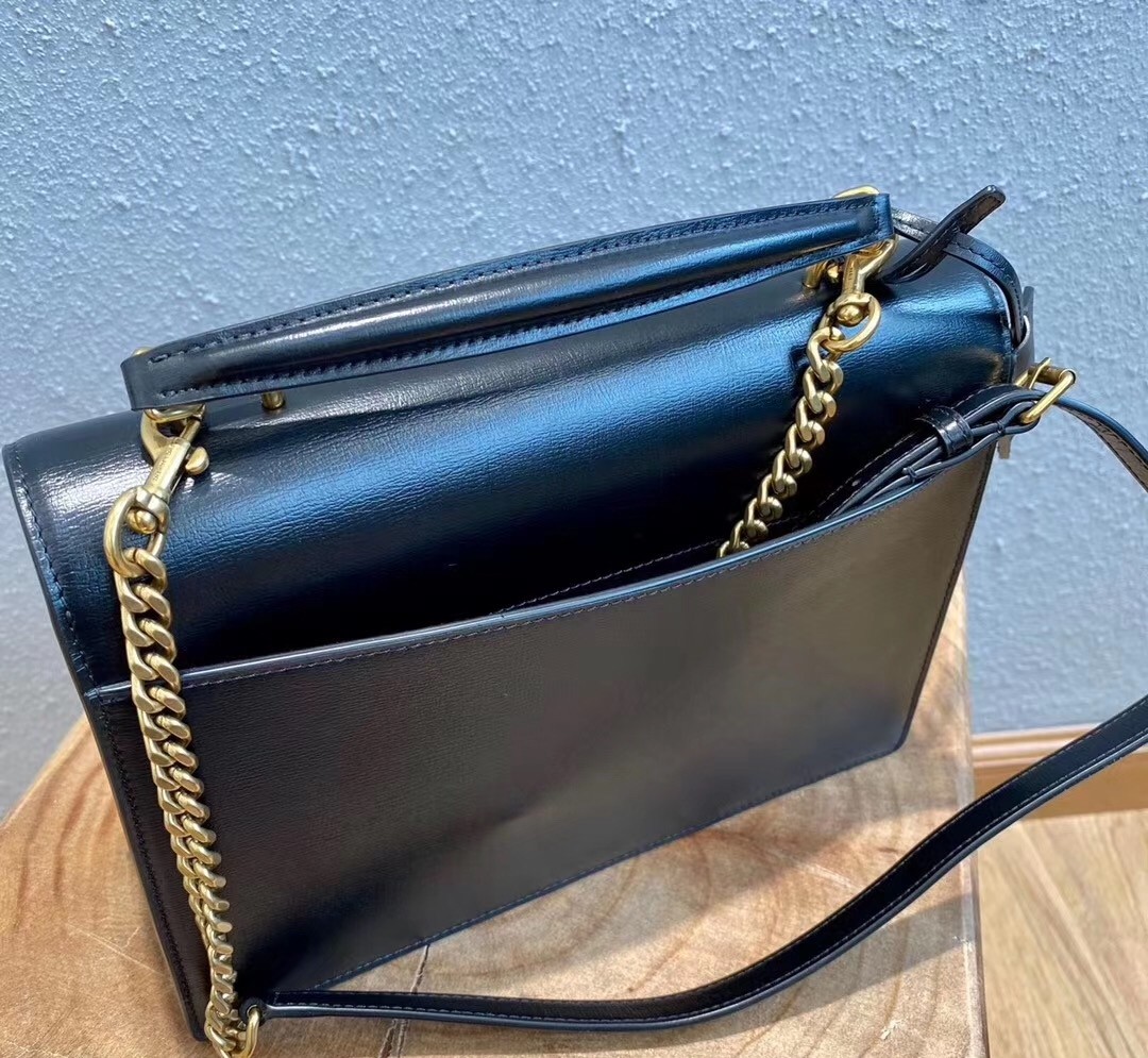 Saint Laurent New Medium Sunset Bag In Black Calfskin