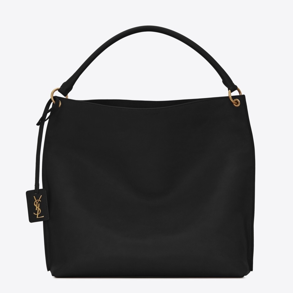 Saint Laurent Tag Hobo Bag In Black Calfskin