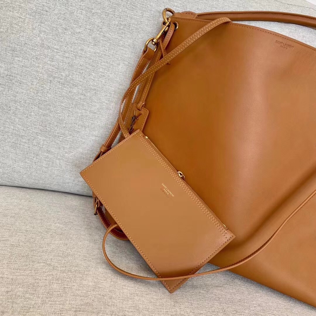 Saint Laurent Tag Hobo Bag In Brown Calfskin