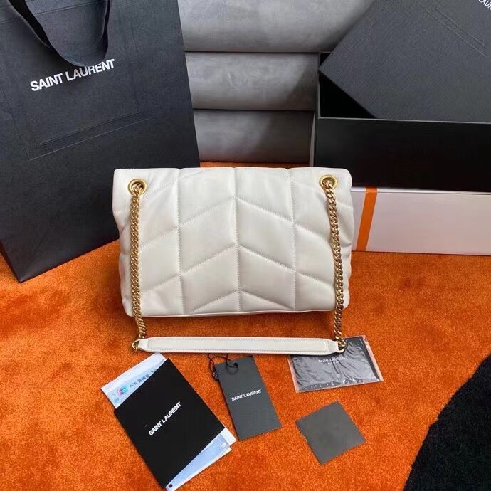 Saint Laurent Small Loulou Puffer Bag In White Lambskin