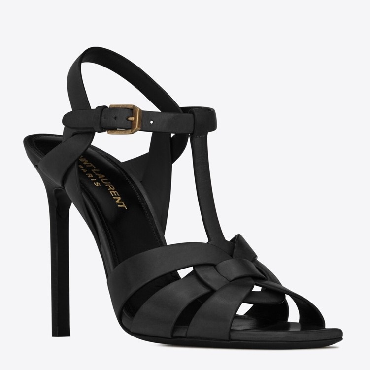 Saint Laurent Tribute High Heel Sandals In Black Calfskin