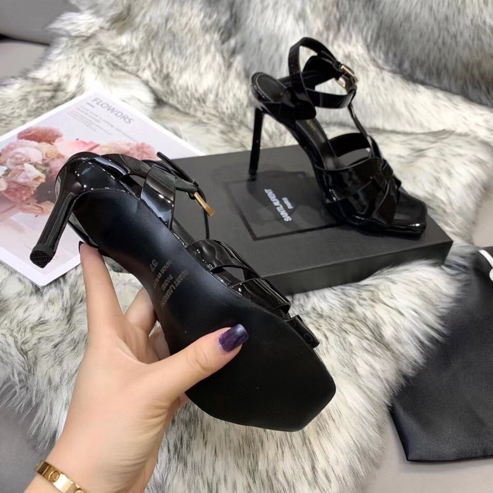 Saint Laurent Tribute High Heel Sandals In Black Patent Leather