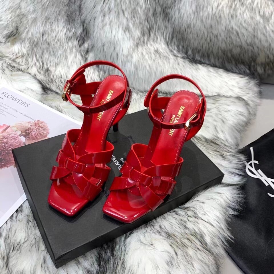 Saint Laurent Tribute High Heel Sandals In Red Patent Leather