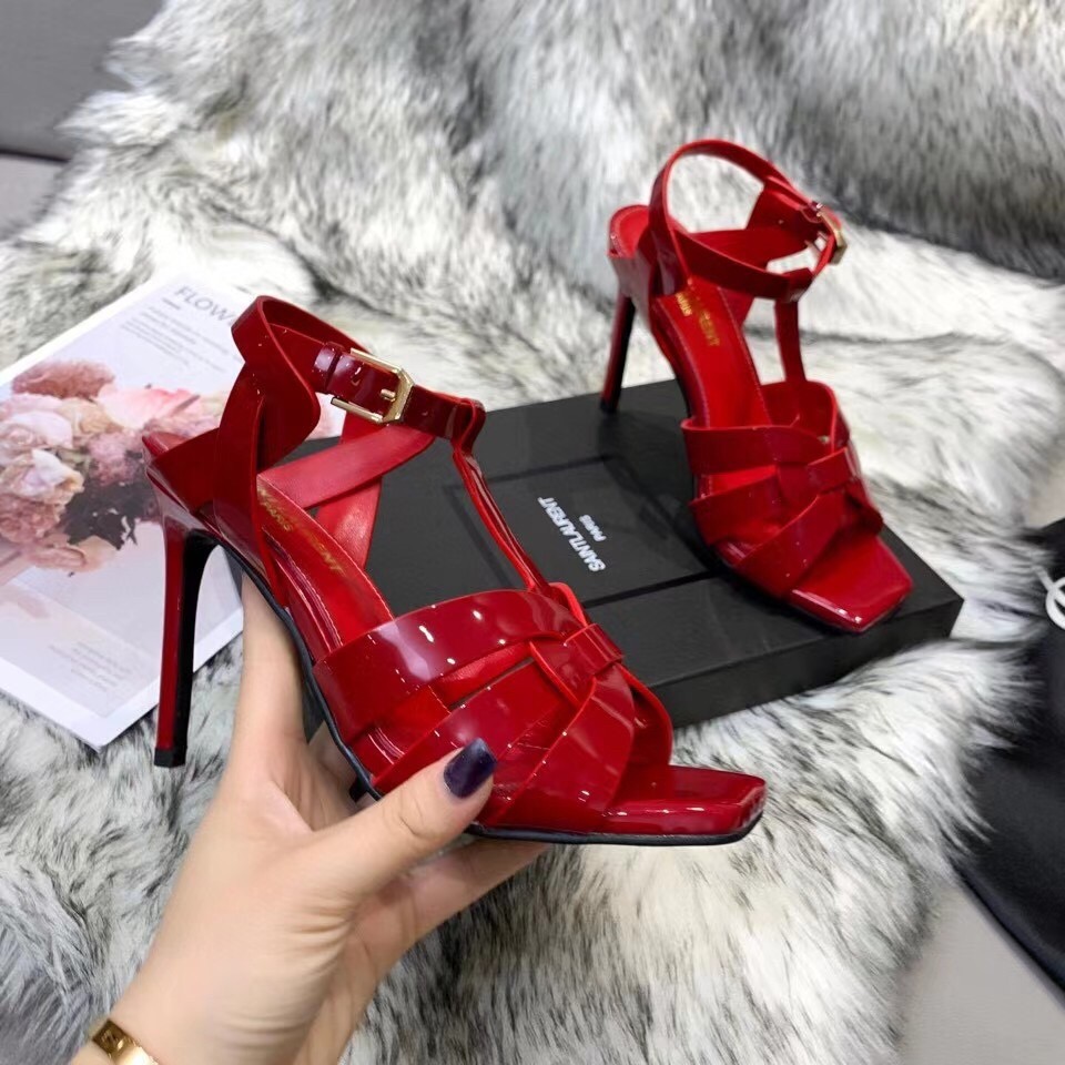 Saint Laurent Tribute High Heel Sandals In Red Patent Leather