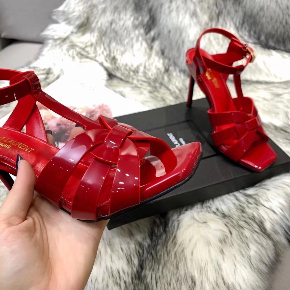 Saint Laurent Tribute High Heel Sandals In Red Patent Leather