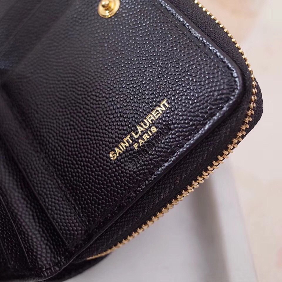 Saint Laurent Compact Zip Around Wallet In Black Leather