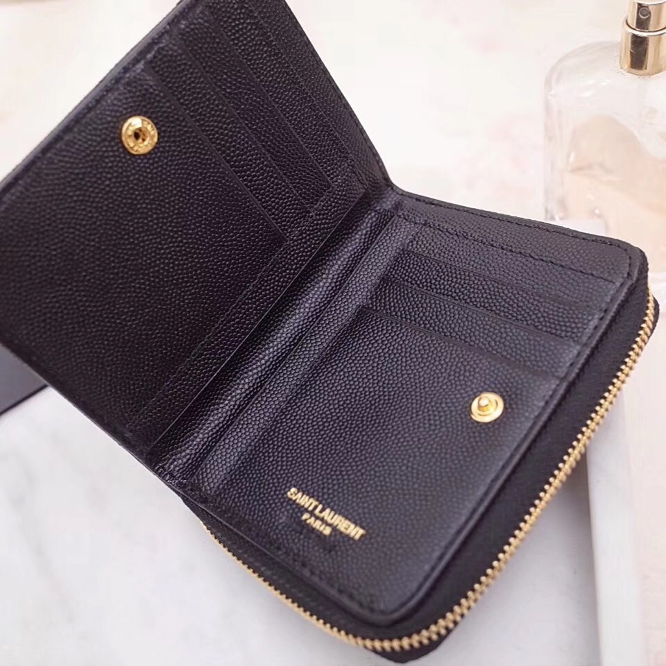 Saint Laurent Compact Zip Around Wallet In Black Leather