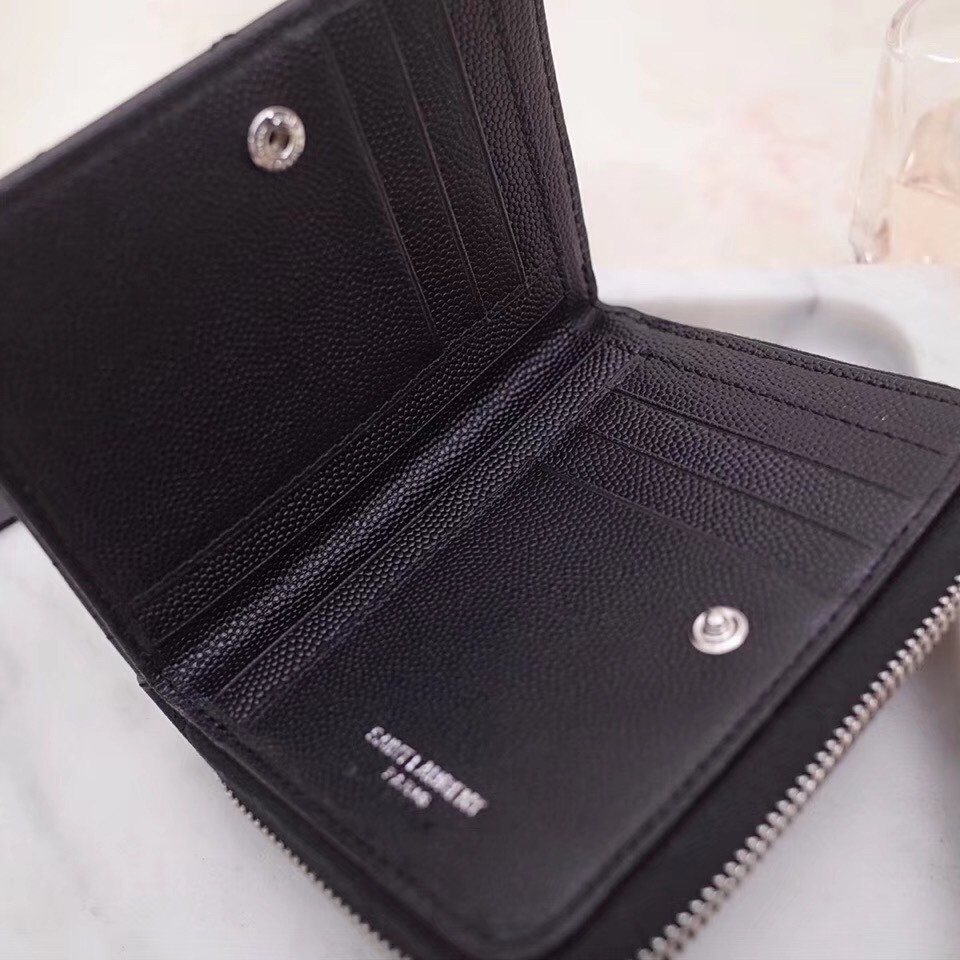 Saint Laurent Compact Zip Around Wallet In Noir Leather