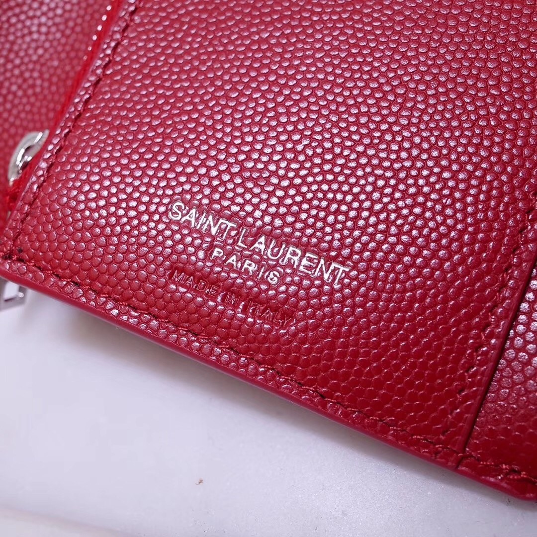 Saint Laurent Compact Tri Fold Wallet In Red Leather