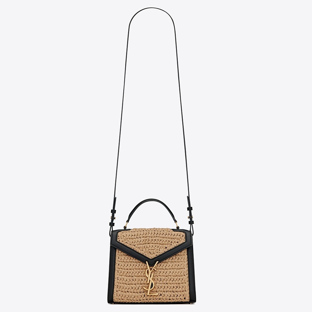 Saint Laurent Cassandra Mini Top Handle Bag In Raffia