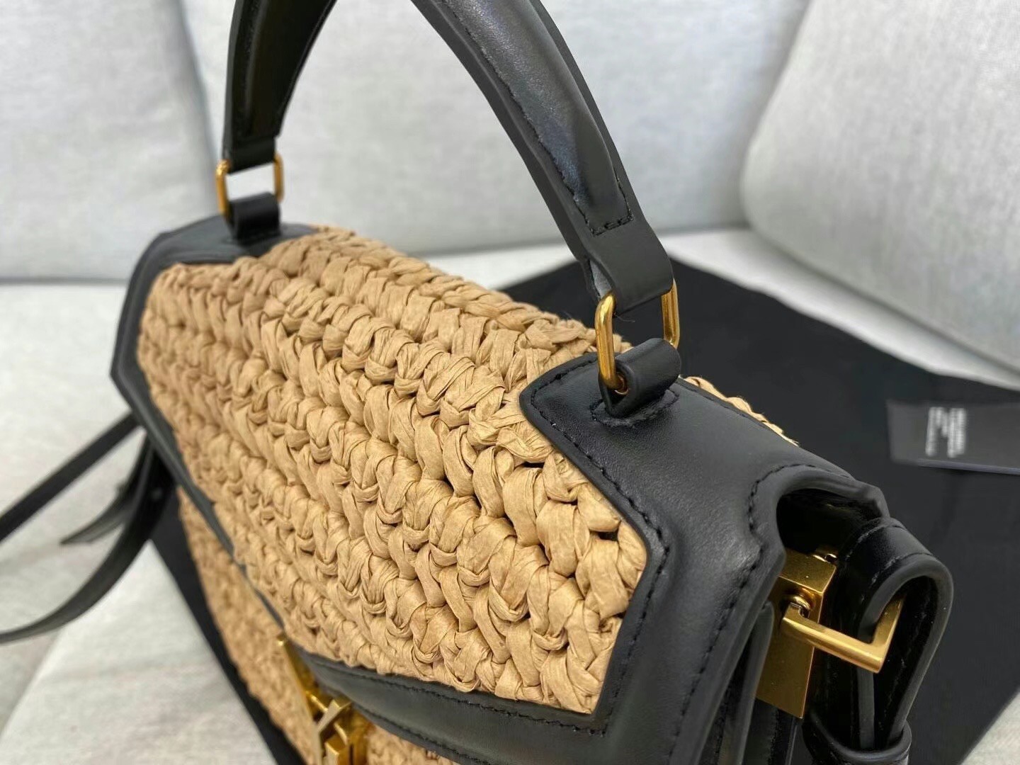 Saint Laurent Cassandra Mini Top Handle Bag In Raffia