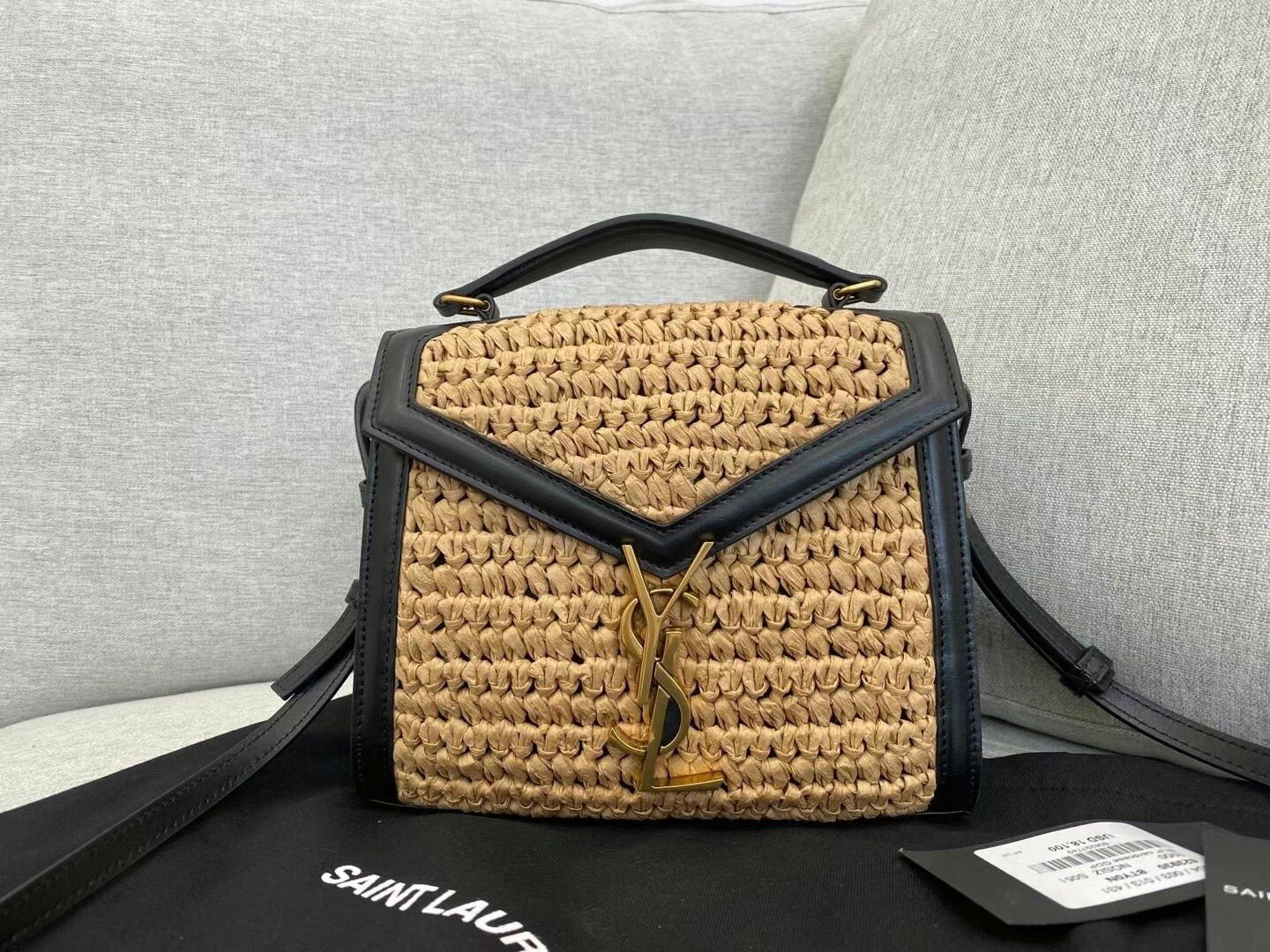 Saint Laurent Cassandra Mini Top Handle Bag In Raffia