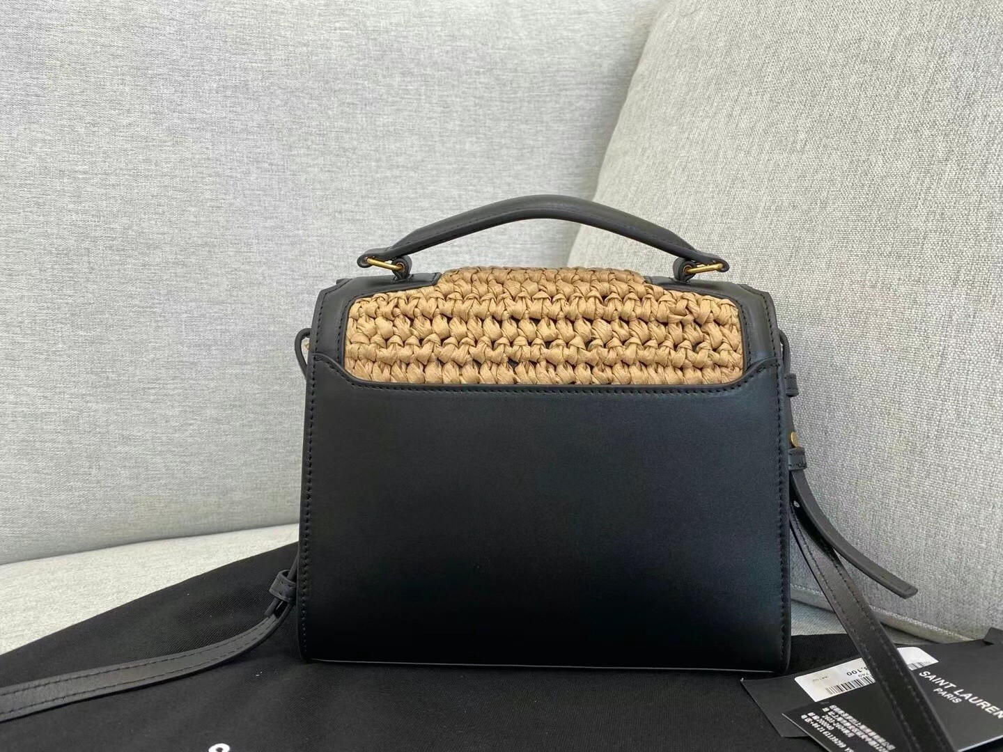 Saint Laurent Cassandra Mini Top Handle Bag In Raffia