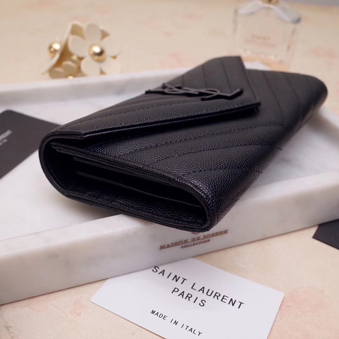 Saint Laurent Large Monogram Flap All Black Wallet