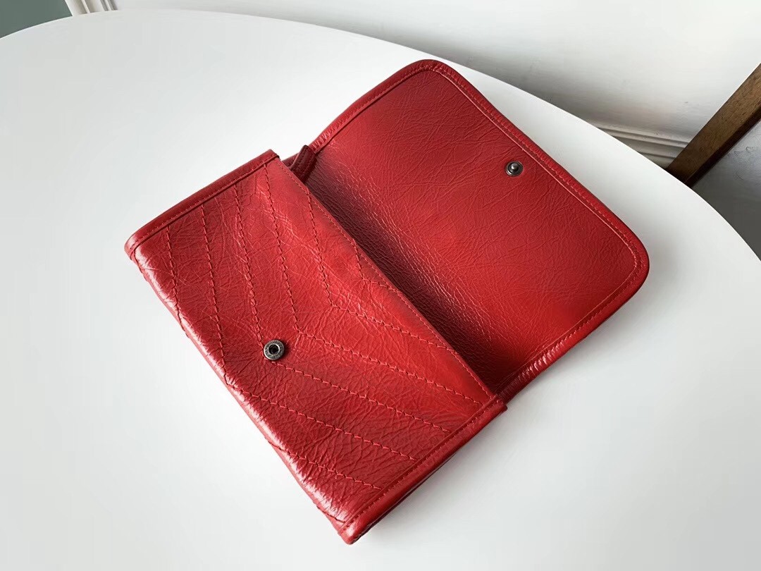 Saint Laurent Niki Large Wallet In Red Crinkled Vintage Leather