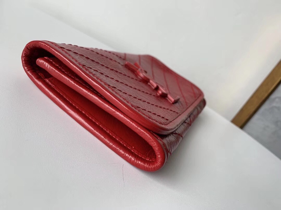 Saint Laurent Niki Large Wallet In Red Crinkled Vintage Leather