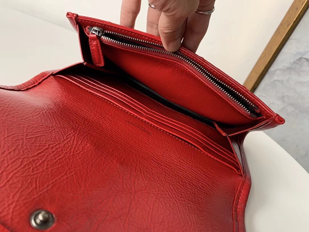 Saint Laurent Niki Large Wallet In Red Crinkled Vintage Leather