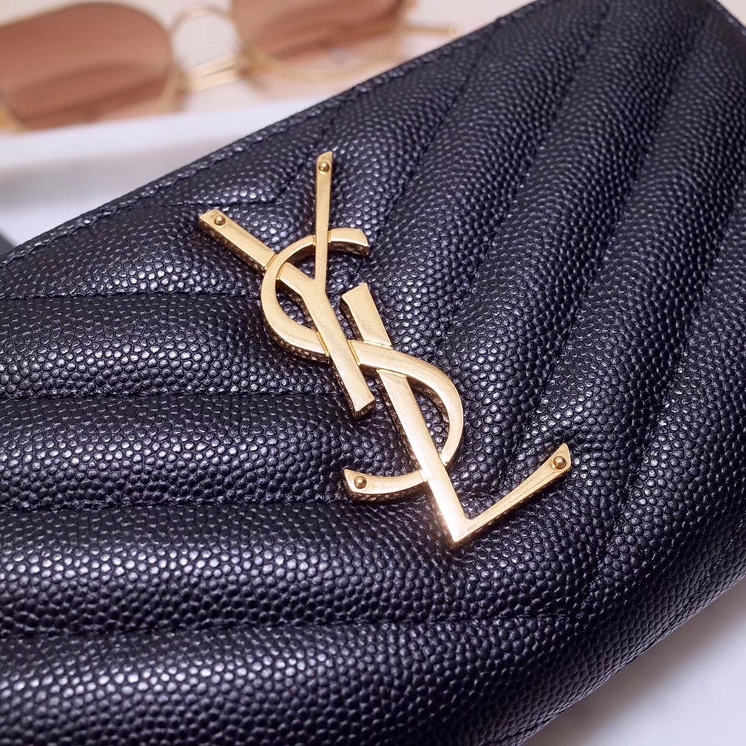 Saint Laurent Monogram Zip Around Wallet In Black Grained Leather