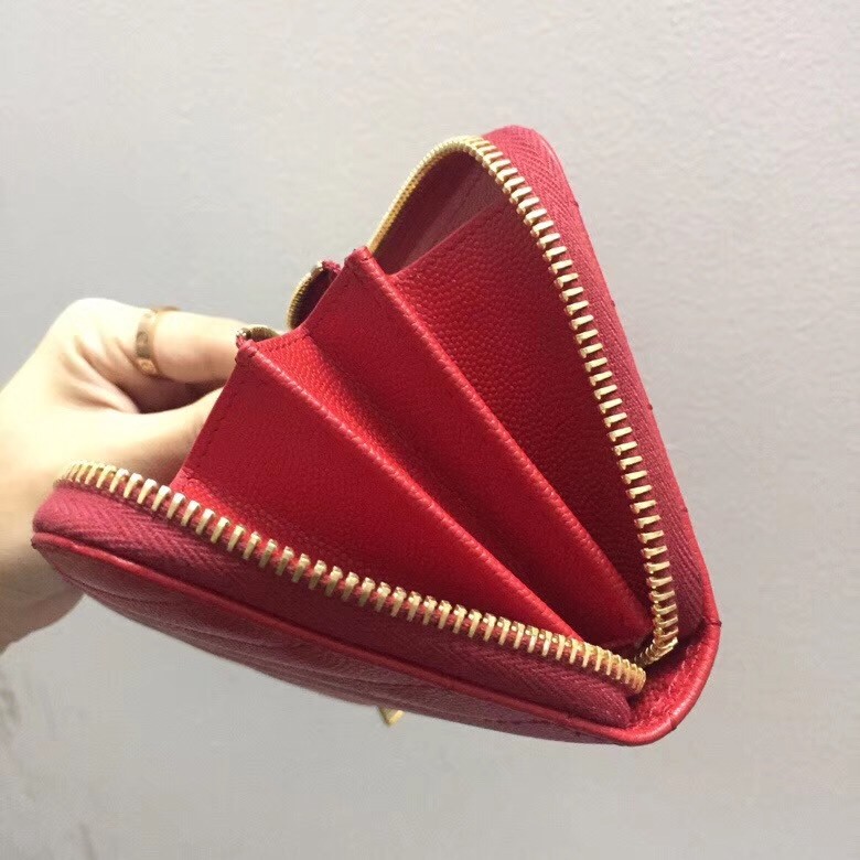 Saint Laurent Monogram Zip Around Wallet In Red Grained Leather