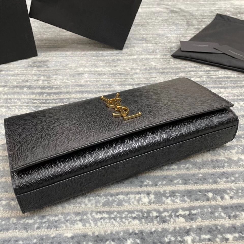 Saint Laurent Kate Clutch In Black Grained Leather