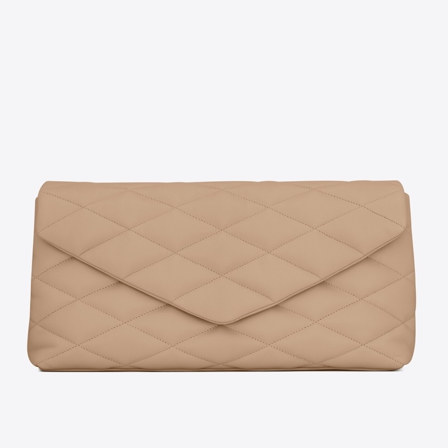 Saint Laurent Sade Puffer Envelope Clutch In Beige Lambskin