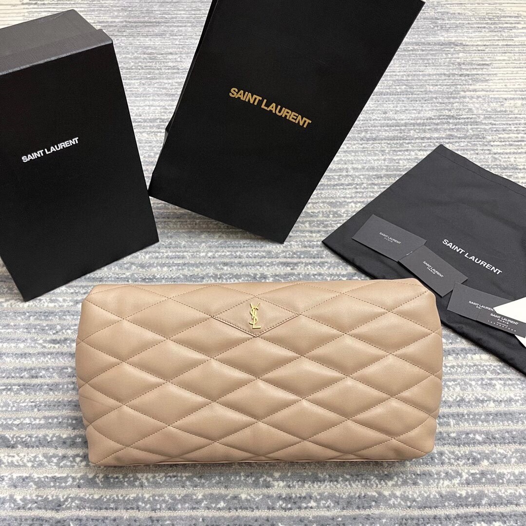 Saint Laurent Sade Puffer Envelope Clutch In Beige Lambskin