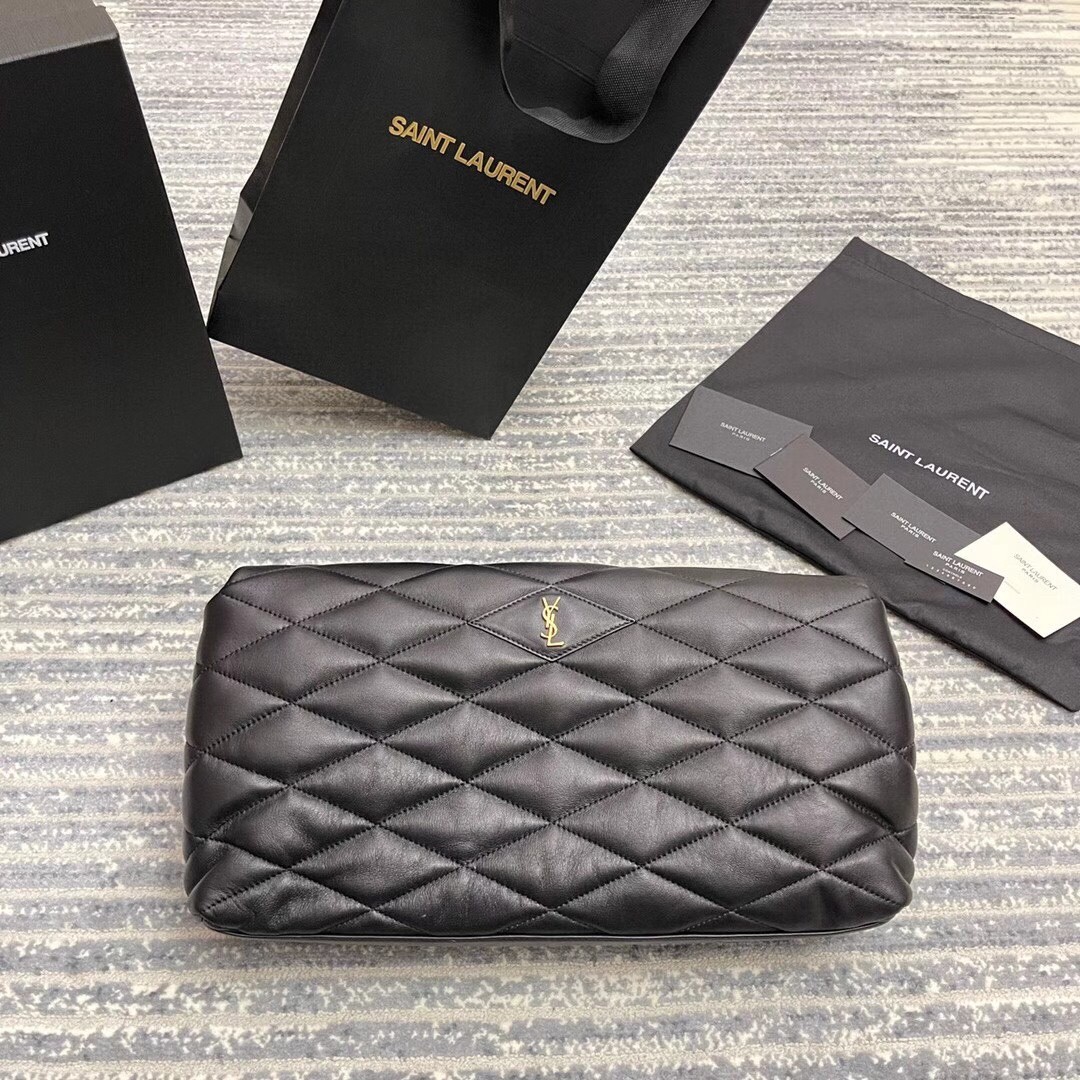 Saint Laurent Sade Puffer Envelope Clutch In Black Lambskin