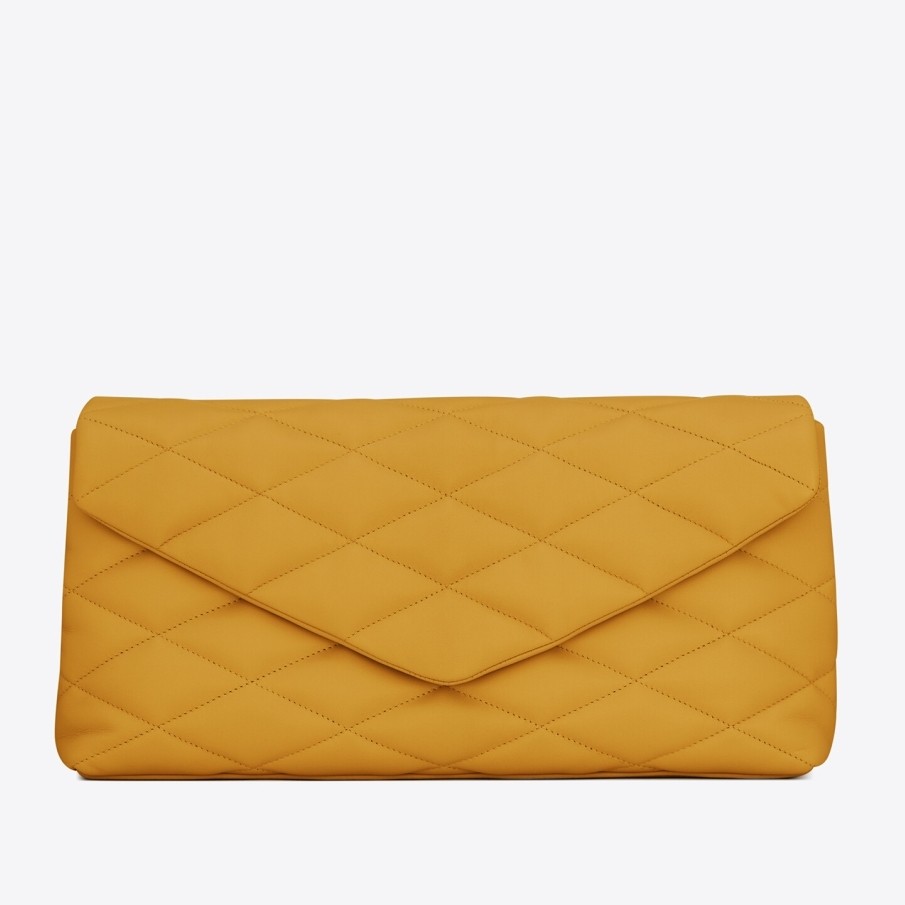 Saint Laurent Sade Puffer Envelope Clutch In Yellow Lambskin