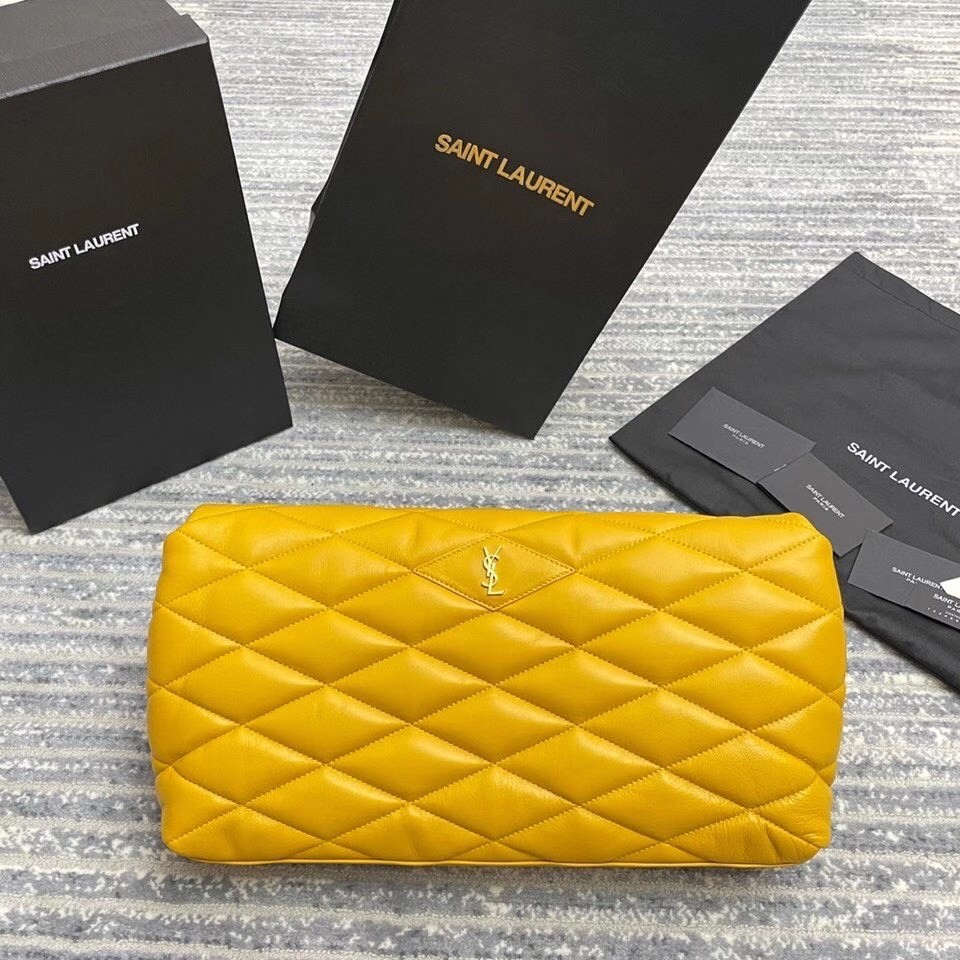 Saint Laurent Sade Puffer Envelope Clutch In Yellow Lambskin