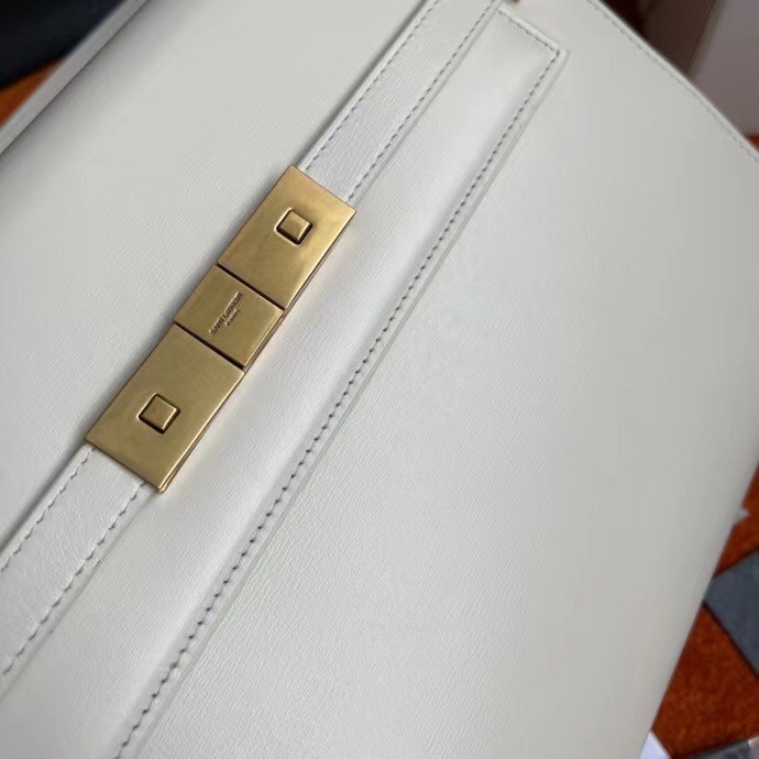 Saint Laurent Manhattan Baguette Bag In White Calfskin