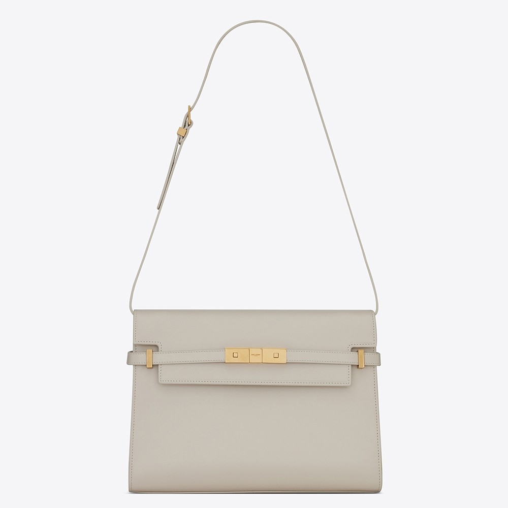 Saint Laurent Manhattan Baguette Bag In White Calfskin